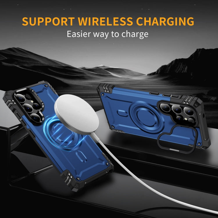 For Samsung Galaxy S25 Ultra 5G Lens Holder MagSafe Phone Case(Blue) by buy2fix