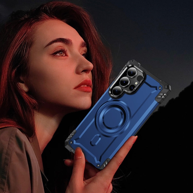 For Samsung Galaxy S25 Ultra 5G Lens Holder MagSafe Phone Case(Blue) by buy2fix