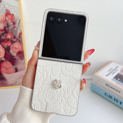 For Motorola Razr 50 / 50 Ultra 3D Camellia Plaid Fabric DIY PC Phone Case(White) by buy2fix