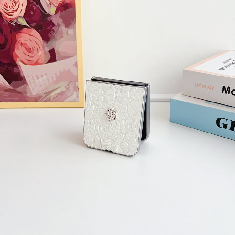 For Motorola Razr 50 / 50 Ultra 3D Camellia Plaid Fabric DIY PC Phone Case(White) by buy2fix