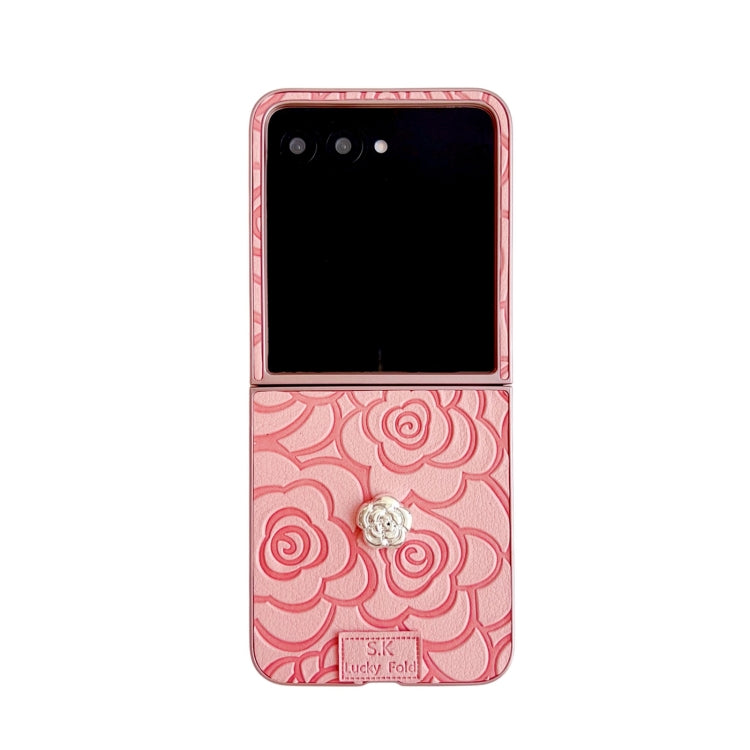 For Motorola Razr 50 / 50 Ultra 3D Camellia Plaid Fabric DIY PC Phone Case(Pink) by buy2fix