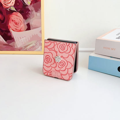 For Motorola Razr 50 / 50 Ultra 3D Camellia Plaid Fabric DIY PC Phone Case(Pink) by buy2fix