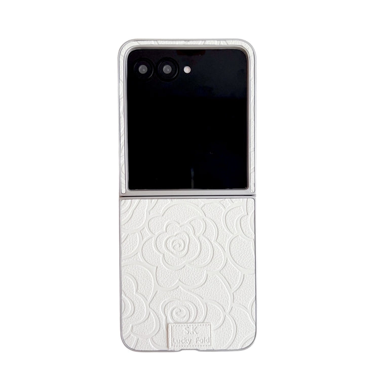 For Motorola Razr 50 / 50 Ultra Camellia Plaid Fabric DIY PC Phone Case(White) by buy2fix