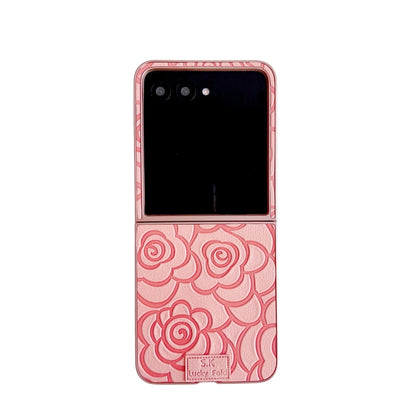 For Motorola Razr 50 / 50 Ultra Camellia Plaid Fabric DIY PC Phone Case(Pink) by buy2fix