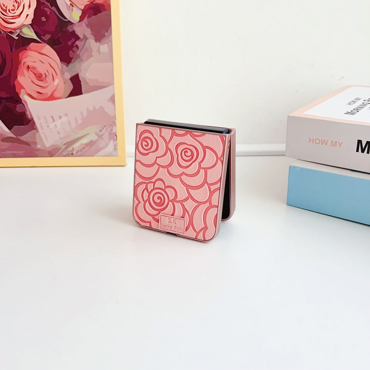 For Motorola Razr 50 / 50 Ultra Camellia Plaid Fabric DIY PC Phone Case(Pink) by buy2fix