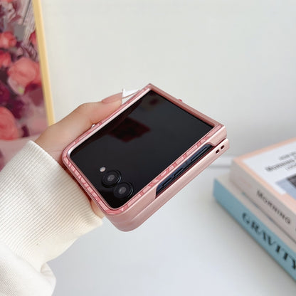 For Motorola Razr 50 / 50 Ultra Camellia Plaid Fabric DIY PC Phone Case(Pink) by buy2fix