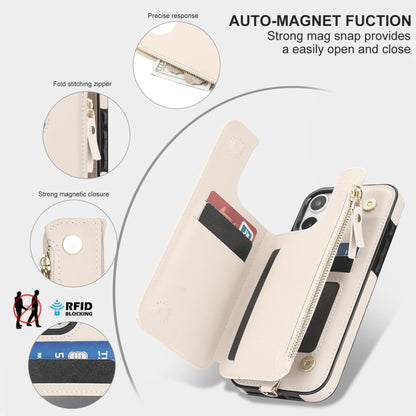 For iPhone 16 Pro Max Double Flap Zipper RFID Leather Phone Case with Short Lanyard(White) - iPhone 16 Pro Max Cases by buy2fix | Online Shopping UK | buy2fix