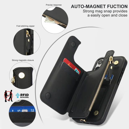 For iPhone 16 Pro Max Double Flap Zipper RFID Leather Phone Case with Short Lanyard(Black) - iPhone 16 Pro Max Cases by buy2fix | Online Shopping UK | buy2fix