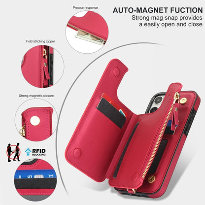 For iPhone 16 Pro Max Double Flap Zipper RFID Leather Phone Case with Short Lanyard(Red) - iPhone 16 Pro Max Cases by buy2fix | Online Shopping UK | buy2fix