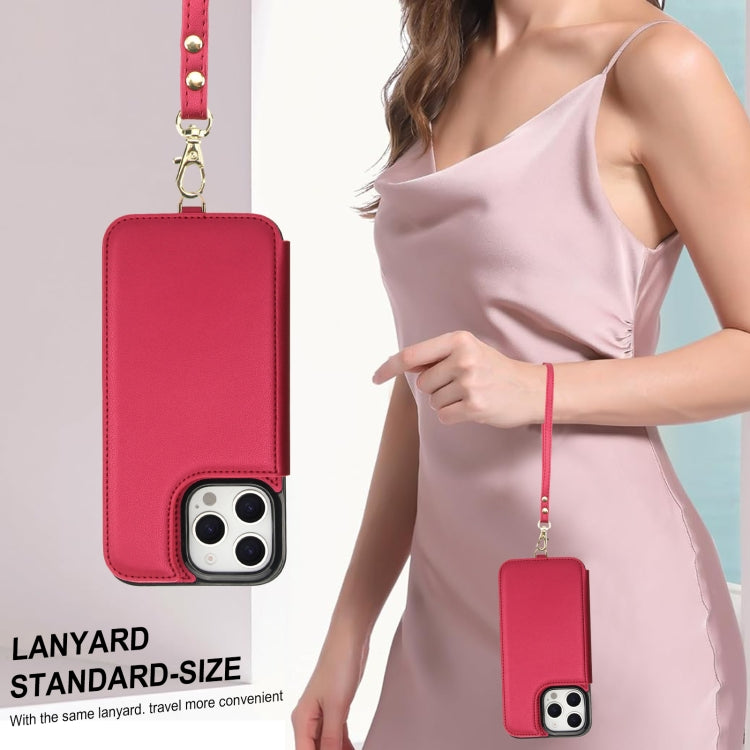 For iPhone 16 Pro Max Double Flap Zipper RFID Leather Phone Case with Short Lanyard(Red) - iPhone 16 Pro Max Cases by buy2fix | Online Shopping UK | buy2fix