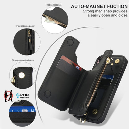 For iPhone 16 Plus Double Flap Zipper RFID Leather Phone Case with Short Lanyard(Black) - iPhone 16 Plus Cases by buy2fix | Online Shopping UK | buy2fix