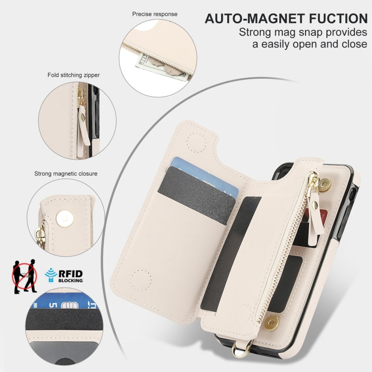 For iPhone SE 2022 / 2020 / 8 Double Flap Zipper RFID Leather Phone Case with Short Lanyard(White) - iPhone SE 2022 / 2020 / 8 / 7 Cases by buy2fix | Online Shopping UK | buy2fix