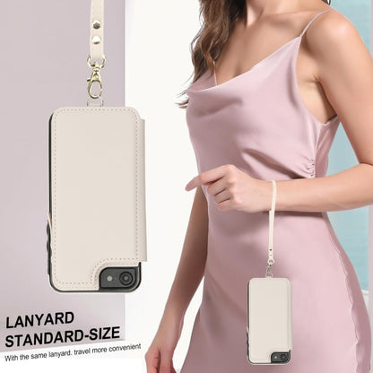 For iPhone SE 2022 / 2020 / 8 Double Flap Zipper RFID Leather Phone Case with Short Lanyard(White) - iPhone SE 2022 / 2020 / 8 / 7 Cases by buy2fix | Online Shopping UK | buy2fix