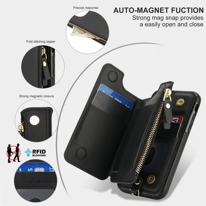 For iPhone SE 2022 / 2020 / 8 Double Flap Zipper RFID Leather Phone Case with Short Lanyard(Black) - iPhone SE 2022 / 2020 / 8 / 7 Cases by buy2fix | Online Shopping UK | buy2fix