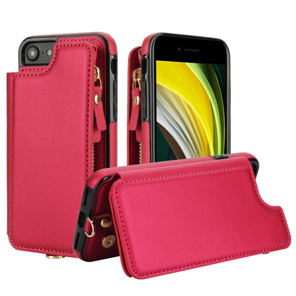 For iPhone SE 2022 / 2020 / 8 Double Flap Zipper RFID Leather Phone Case with Short Lanyard(Red) - iPhone SE 2022 / 2020 / 8 / 7 Cases by buy2fix | Online Shopping UK | buy2fix