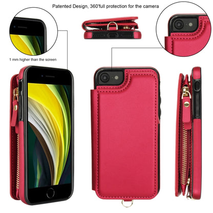 For iPhone SE 2022 / 2020 / 8 Double Flap Zipper RFID Leather Phone Case with Short Lanyard(Red) - iPhone SE 2022 / 2020 / 8 / 7 Cases by buy2fix | Online Shopping UK | buy2fix