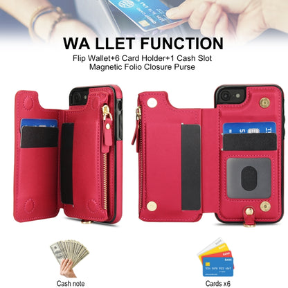 For iPhone SE 2022 / 2020 / 8 Double Flap Zipper RFID Leather Phone Case with Short Lanyard(Red) - iPhone SE 2022 / 2020 / 8 / 7 Cases by buy2fix | Online Shopping UK | buy2fix