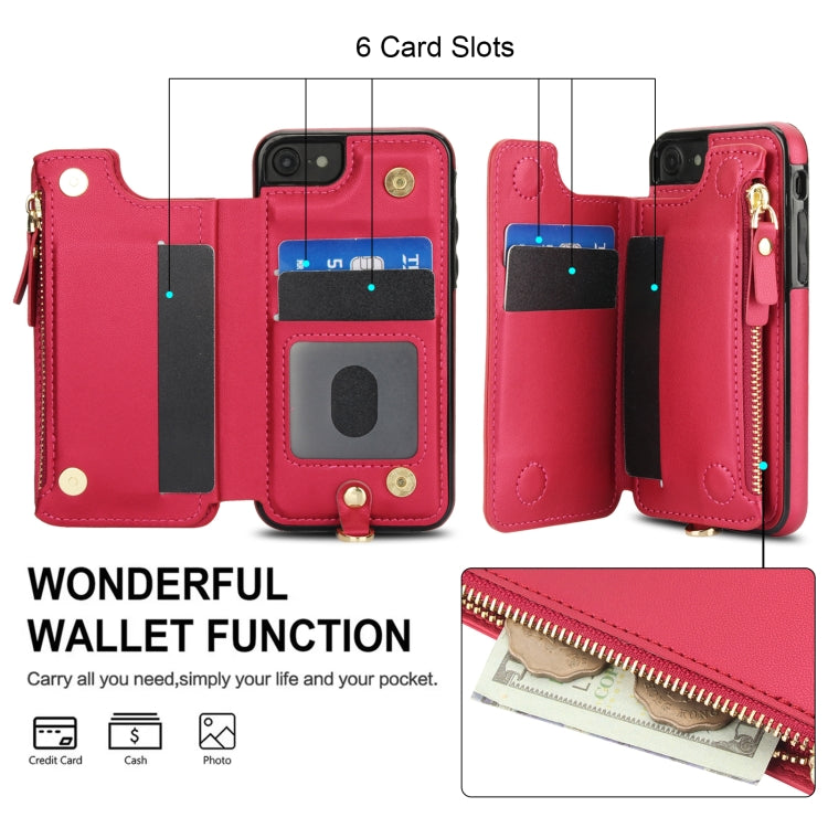 For iPhone SE 2022 / 2020 / 8 Double Flap Zipper RFID Leather Phone Case with Short Lanyard(Red) - iPhone SE 2022 / 2020 / 8 / 7 Cases by buy2fix | Online Shopping UK | buy2fix