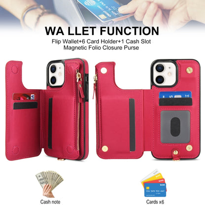 For iPhone 12 Double Flap Zipper RFID Leather Phone Case with Short Lanyard(Red) - iPhone 12 / 12 Pro Cases by buy2fix | Online Shopping UK | buy2fix