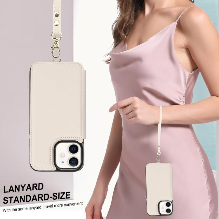 For iPhone 12 mini Double Flap Zipper RFID Leather Phone Case with Short Lanyard(White) - iPhone 12 mini Cases by buy2fix | Online Shopping UK | buy2fix