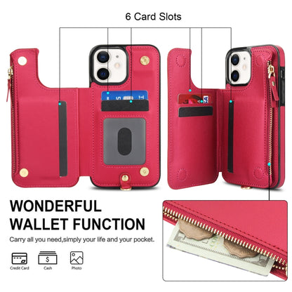 For iPhone 12 mini Double Flap Zipper RFID Leather Phone Case with Short Lanyard(Red) - iPhone 12 mini Cases by buy2fix | Online Shopping UK | buy2fix