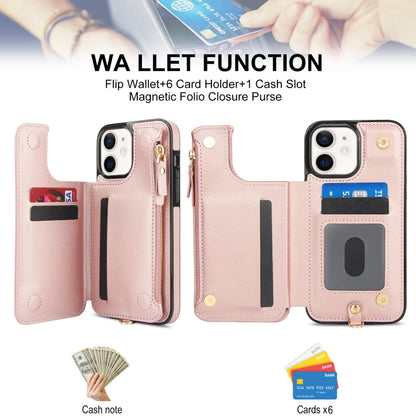 For iPhone 12 mini Double Flap Zipper RFID Leather Phone Case with Short Lanyard(Rose Gold) - iPhone 12 mini Cases by buy2fix | Online Shopping UK | buy2fix