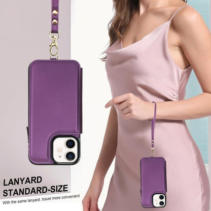 For iPhone 12 mini Double Flap Zipper RFID Leather Phone Case with Short Lanyard(Dark Purple) - iPhone 12 mini Cases by buy2fix | Online Shopping UK | buy2fix