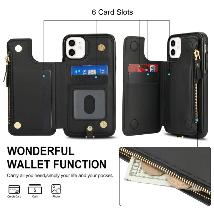For iPhone 11 Pro Max Double Flap Zipper RFID Leather Phone Case with Short Lanyard(Black) - iPhone 11 Pro Max Cases by buy2fix | Online Shopping UK | buy2fix