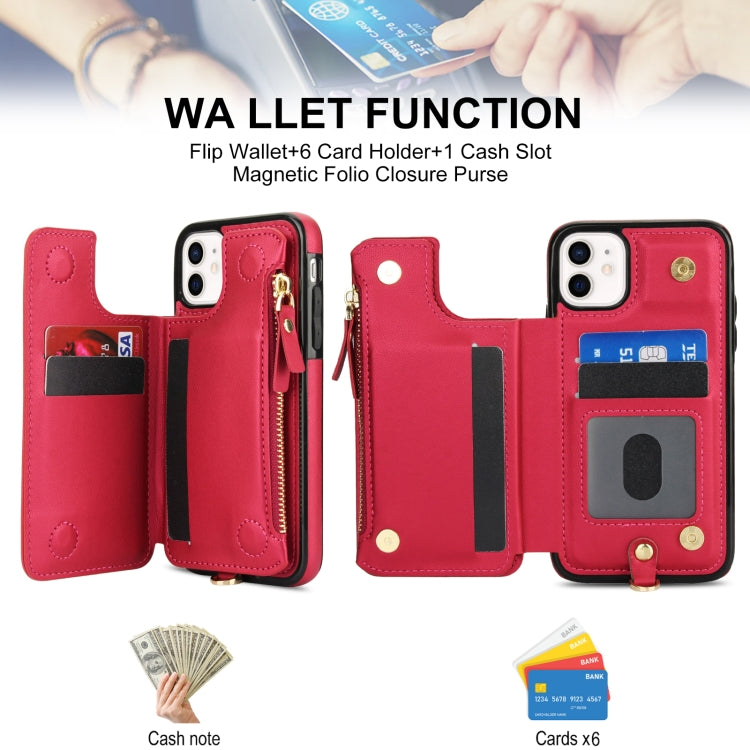 For iPhone 11 Pro Max Double Flap Zipper RFID Leather Phone Case with Short Lanyard(Red) - iPhone 11 Pro Max Cases by buy2fix | Online Shopping UK | buy2fix