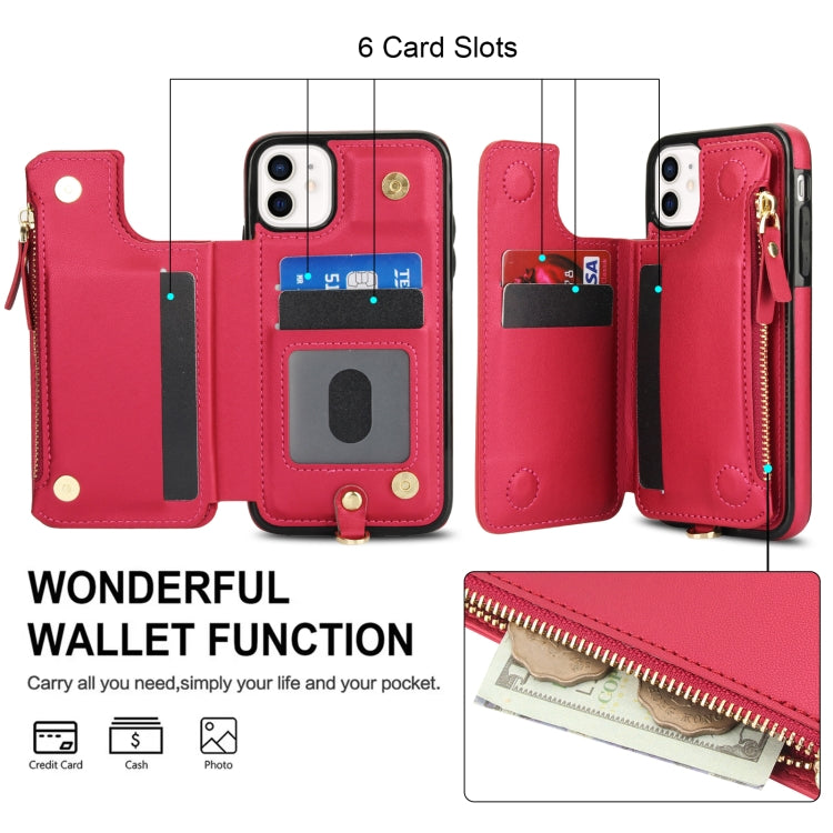 For iPhone 11 Pro Max Double Flap Zipper RFID Leather Phone Case with Short Lanyard(Red) - iPhone 11 Pro Max Cases by buy2fix | Online Shopping UK | buy2fix