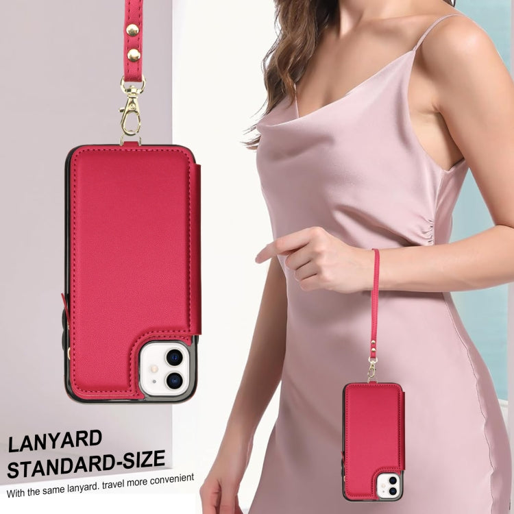 For iPhone 11 Pro Max Double Flap Zipper RFID Leather Phone Case with Short Lanyard(Red) - iPhone 11 Pro Max Cases by buy2fix | Online Shopping UK | buy2fix