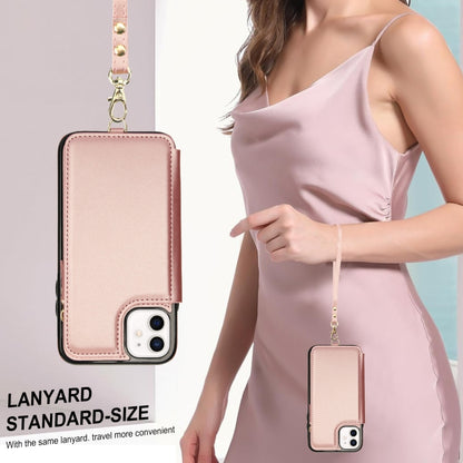 For iPhone 11 Pro Max Double Flap Zipper RFID Leather Phone Case with Short Lanyard(Rose Gold) - iPhone 11 Pro Max Cases by buy2fix | Online Shopping UK | buy2fix