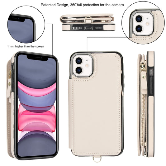 For iPhone 11 Double Flap Zipper RFID Leather Phone Case with Short Lanyard(White) - iPhone 11 Cases by buy2fix | Online Shopping UK | buy2fix