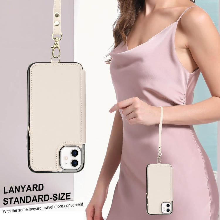 For iPhone 11 Double Flap Zipper RFID Leather Phone Case with Short Lanyard(White) - iPhone 11 Cases by buy2fix | Online Shopping UK | buy2fix