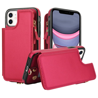 For iPhone 11 Double Flap Zipper RFID Leather Phone Case with Short Lanyard(Red) - iPhone 11 Cases by buy2fix | Online Shopping UK | buy2fix