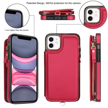 For iPhone 11 Double Flap Zipper RFID Leather Phone Case with Short Lanyard(Red) - iPhone 11 Cases by buy2fix | Online Shopping UK | buy2fix