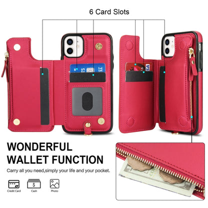 For iPhone 11 Double Flap Zipper RFID Leather Phone Case with Short Lanyard(Red) - iPhone 11 Cases by buy2fix | Online Shopping UK | buy2fix