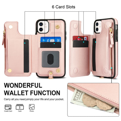 For iPhone 11 Double Flap Zipper RFID Leather Phone Case with Short Lanyard(Rose Gold) - iPhone 11 Cases by buy2fix | Online Shopping UK | buy2fix