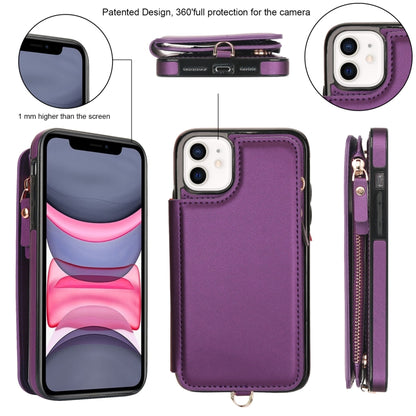 For iPhone 11 Double Flap Zipper RFID Leather Phone Case with Short Lanyard(Dark Purple) - iPhone 11 Cases by buy2fix | Online Shopping UK | buy2fix