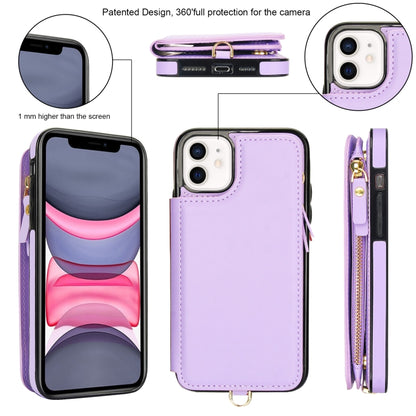 For iPhone 11 Double Flap Zipper RFID Leather Phone Case with Short Lanyard(Light Purple) - iPhone 11 Cases by buy2fix | Online Shopping UK | buy2fix
