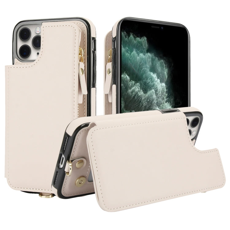 For iPhone 11 Pro Double Flap Zipper RFID Leather Phone Case with Short Lanyard(White) - iPhone 11 Pro Cases by buy2fix | Online Shopping UK | buy2fix