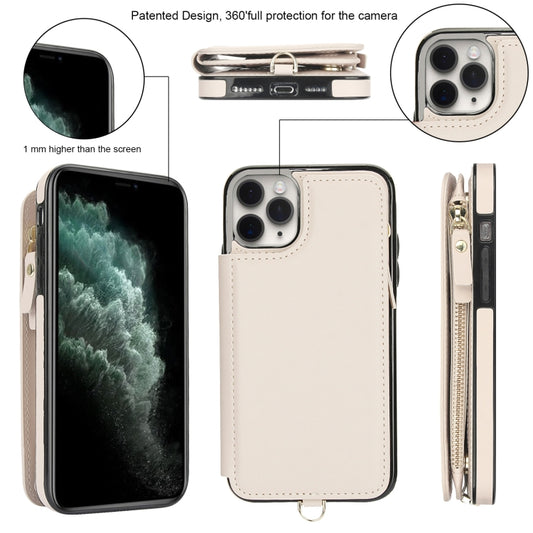 For iPhone 11 Pro Double Flap Zipper RFID Leather Phone Case with Short Lanyard(White) - iPhone 11 Pro Cases by buy2fix | Online Shopping UK | buy2fix