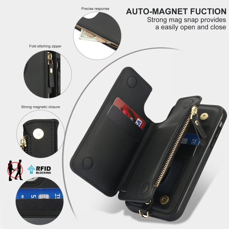 For iPhone 11 Pro Double Flap Zipper RFID Leather Phone Case with Short Lanyard(Black) - iPhone 11 Pro Cases by buy2fix | Online Shopping UK | buy2fix