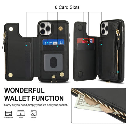 For iPhone 11 Pro Double Flap Zipper RFID Leather Phone Case with Short Lanyard(Black) - iPhone 11 Pro Cases by buy2fix | Online Shopping UK | buy2fix