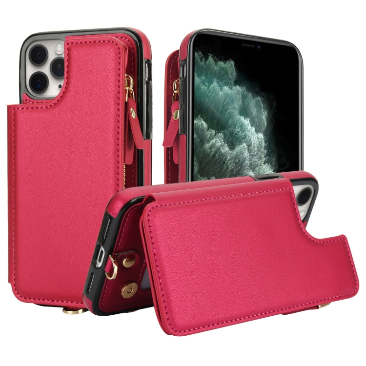 For iPhone 11 Pro Double Flap Zipper RFID Leather Phone Case with Short Lanyard(Red) - iPhone 11 Pro Cases by buy2fix | Online Shopping UK | buy2fix