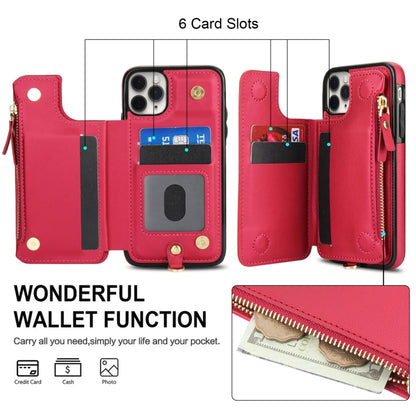 For iPhone 11 Pro Double Flap Zipper RFID Leather Phone Case with Short Lanyard(Red) - iPhone 11 Pro Cases by buy2fix | Online Shopping UK | buy2fix
