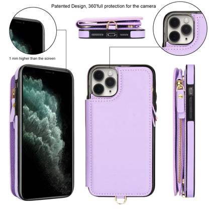 For iPhone 11 Pro Double Flap Zipper RFID Leather Phone Case with Short Lanyard(Light Purple) - iPhone 11 Pro Cases by buy2fix | Online Shopping UK | buy2fix