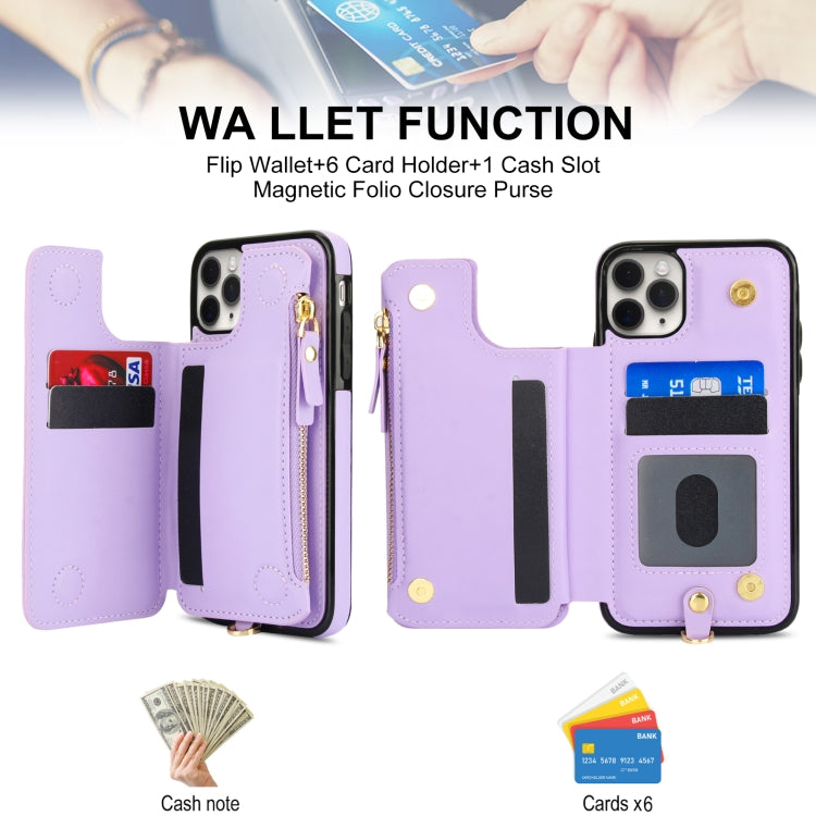 For iPhone 11 Pro Double Flap Zipper RFID Leather Phone Case with Short Lanyard(Light Purple) - iPhone 11 Pro Cases by buy2fix | Online Shopping UK | buy2fix