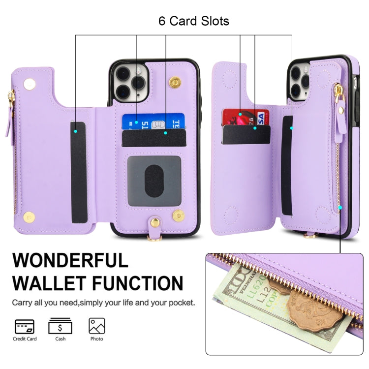 For iPhone 11 Pro Double Flap Zipper RFID Leather Phone Case with Short Lanyard(Light Purple) - iPhone 11 Pro Cases by buy2fix | Online Shopping UK | buy2fix