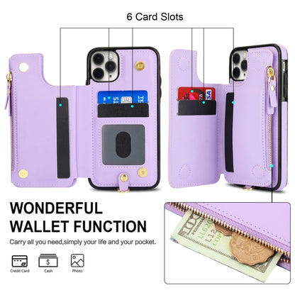 For iPhone 11 Pro Double Flap Zipper RFID Leather Phone Case with Short Lanyard(Light Purple) - iPhone 11 Pro Cases by buy2fix | Online Shopping UK | buy2fix